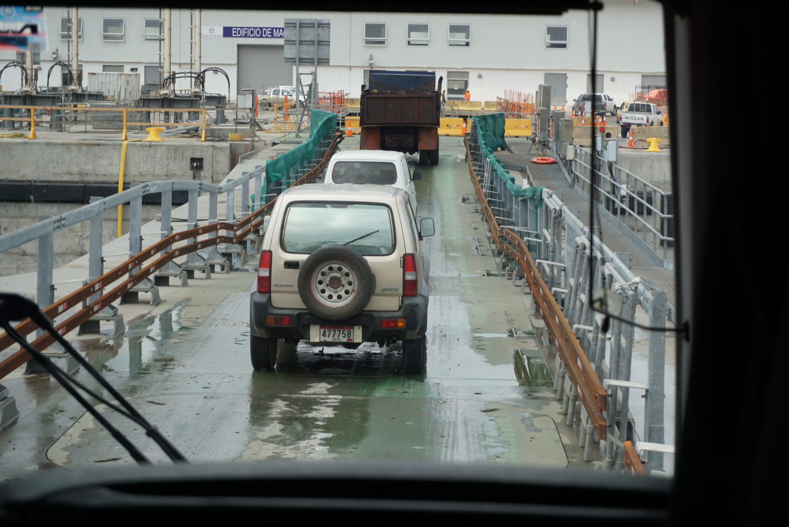 A unique opportunity - driving across the lock expansion project at Gatun, via a closed gate.