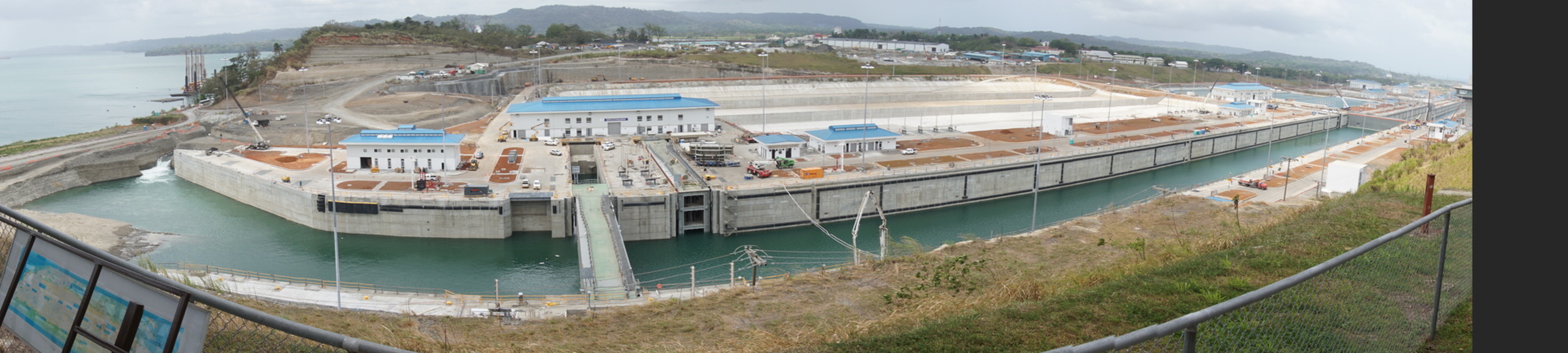 A panoramic view of the new lock expansion project at Gatun Lake.