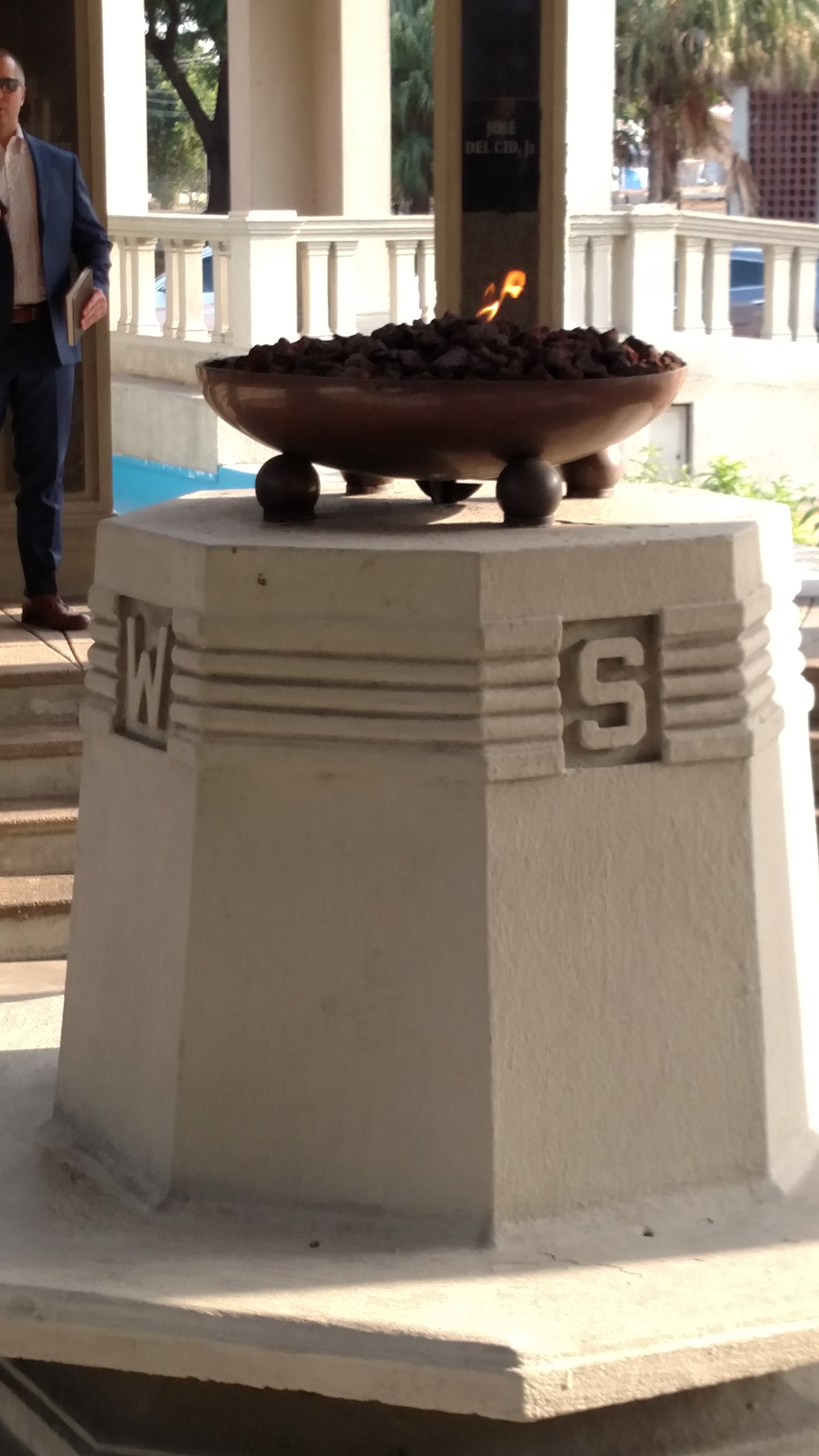 The eternal flame that rests at the former Balboa High School in Panama.